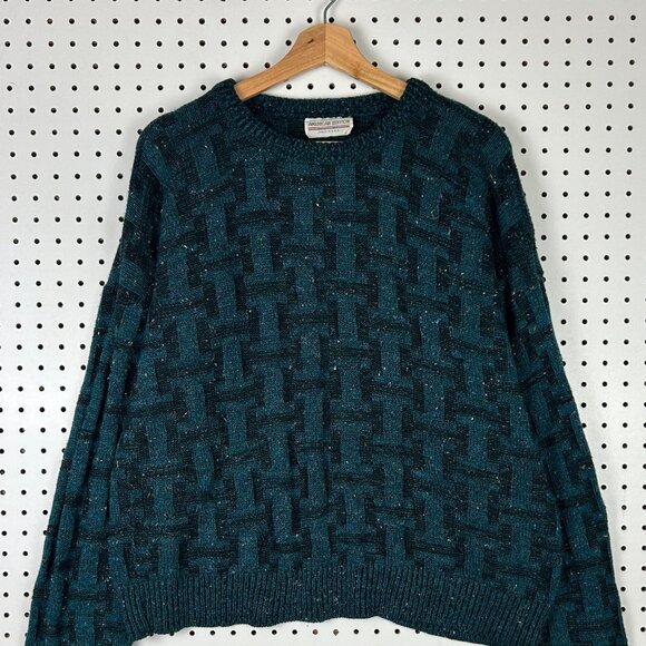 American Edition USA 90s Sweater Women's Large Chunky Knit Boxy Green Blue Multi - Picture 2 of 7